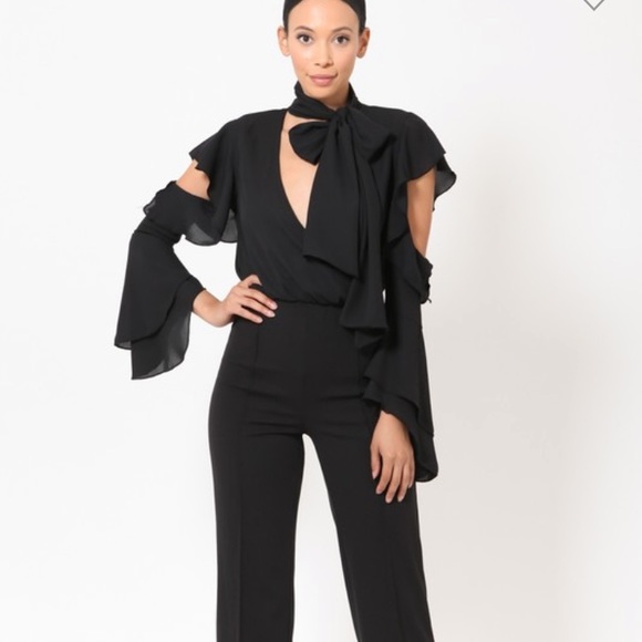 The King Kouture Pants - NWT Sexy Black Tuxedo Jumpsuit Cold Shoulder Small